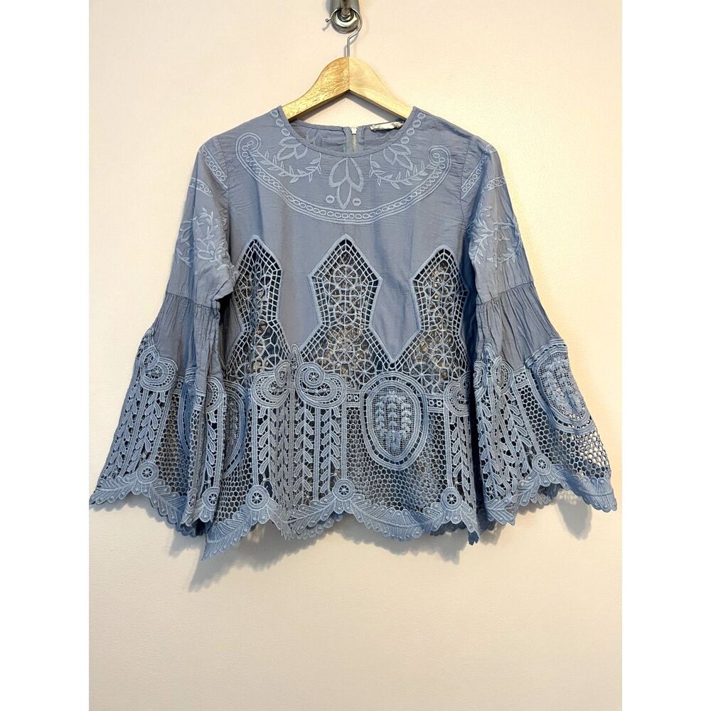 Altard State Crochet Lace Blue Top Medium Fairy Romantic Boho Embroidered Floral